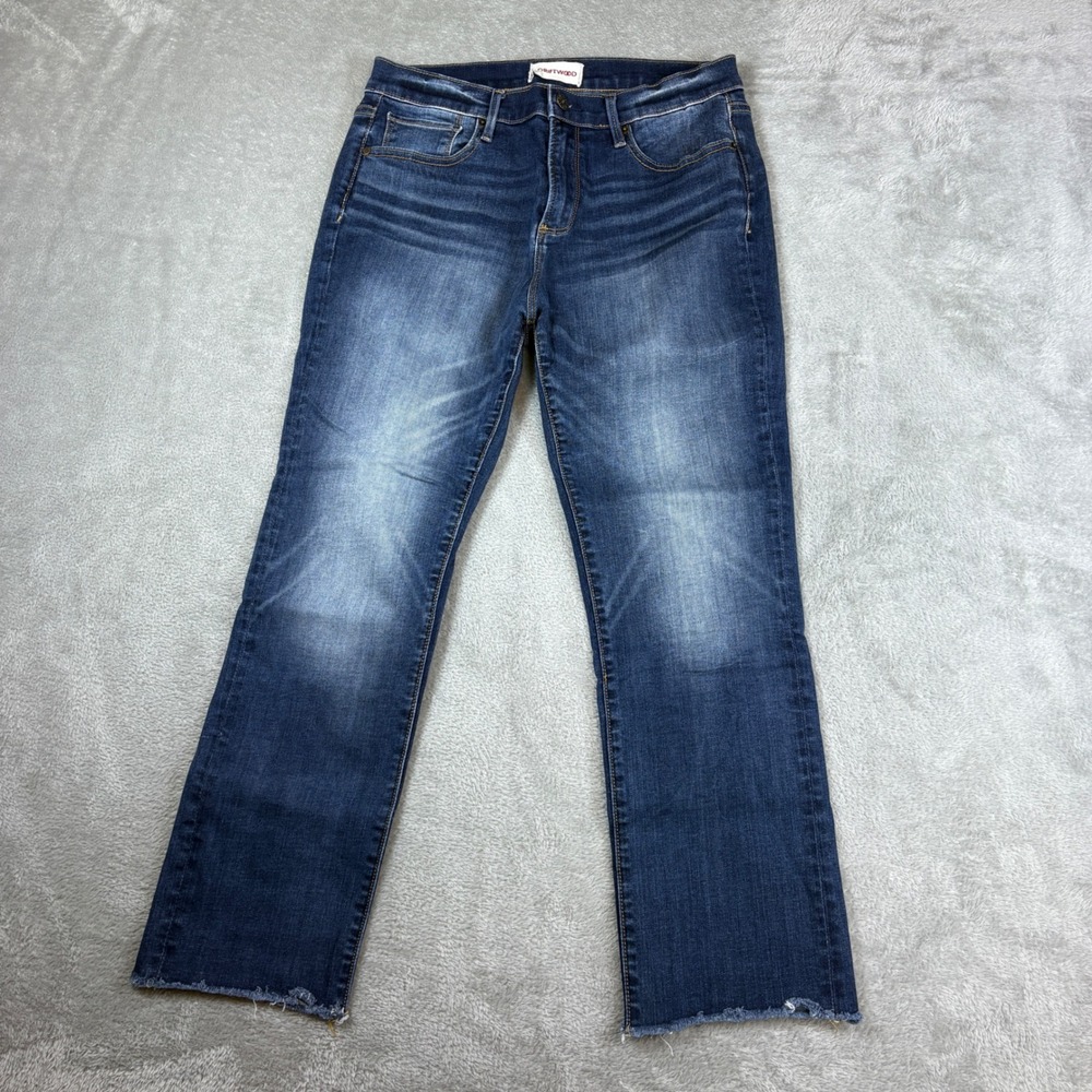 Driftwood Jeans Women 30 Colette Straight‎ Raw Hem Blue Whiskered Faded Stretch